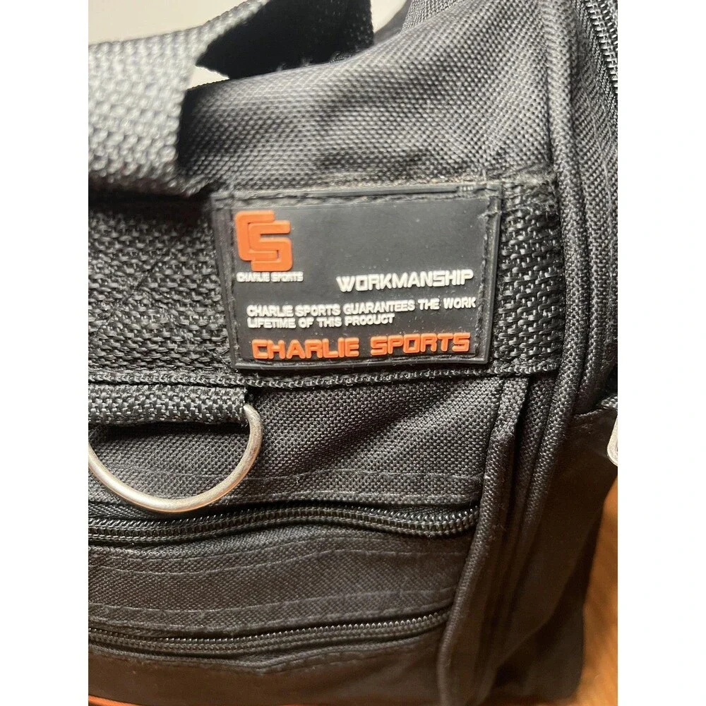 Charlie Sports Black Duffel Bag Gym Travel Bag Multiple Pockets 18x9 Inches